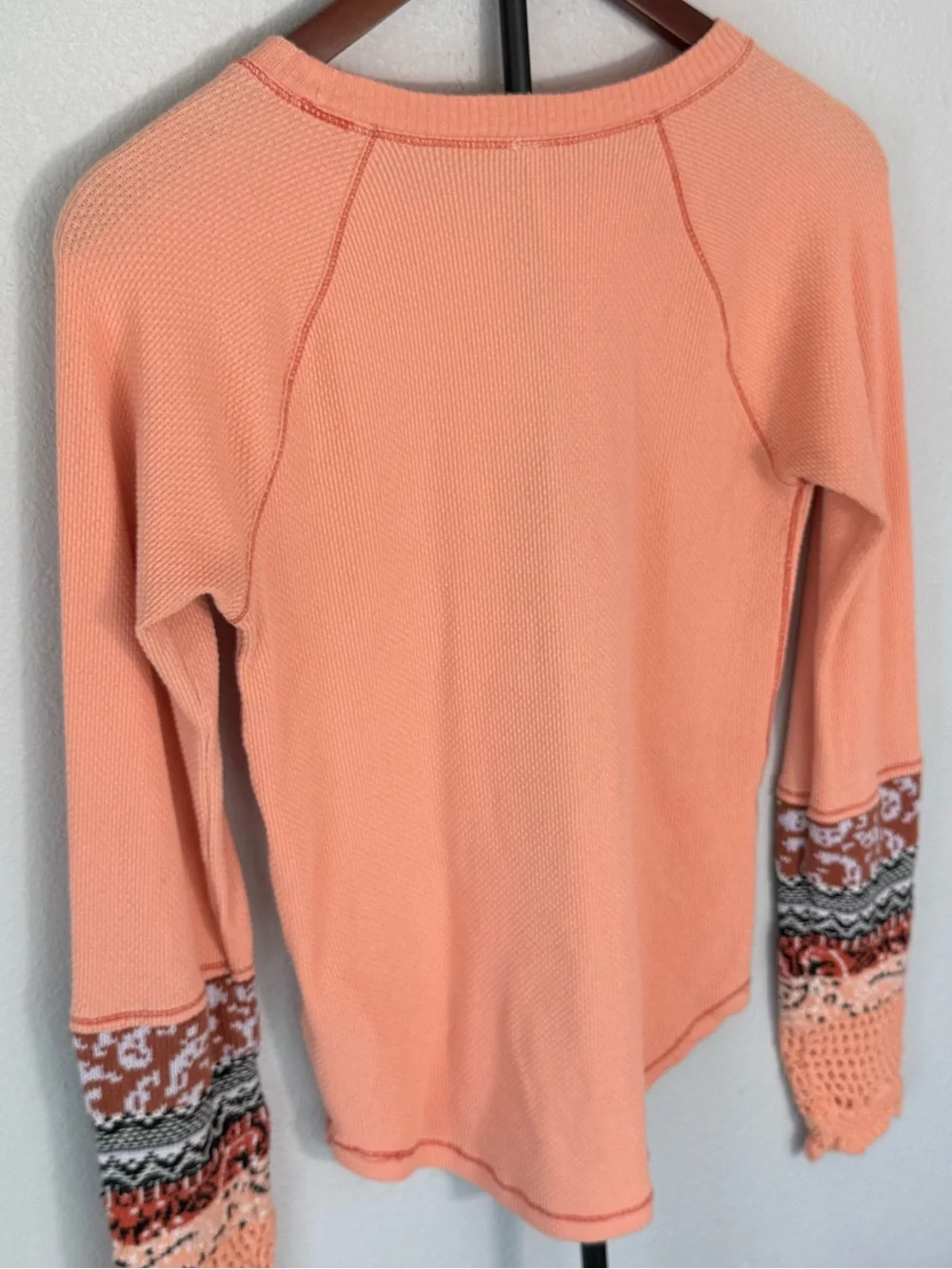 Free People In The Mix Cuff Thermal Top Desert Orange Combo Boho Women L
